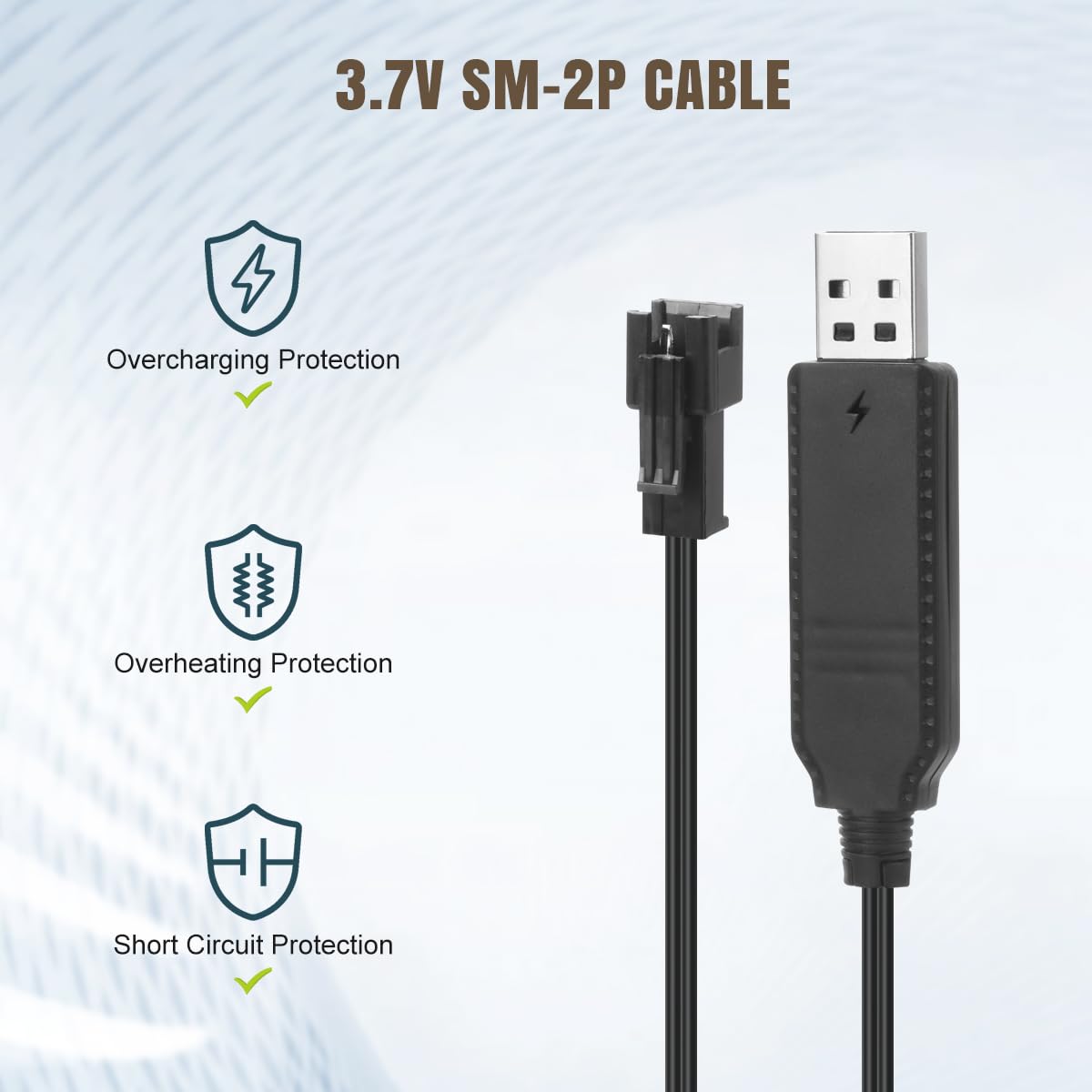 Lenink Battery Charger for Bubble Gun, 3.7V SM-2P Cable, 2 Pack USB Charger Compatible with Bubble Gun Rocket, Bazooka Bubble Gun, Splatrball Gun