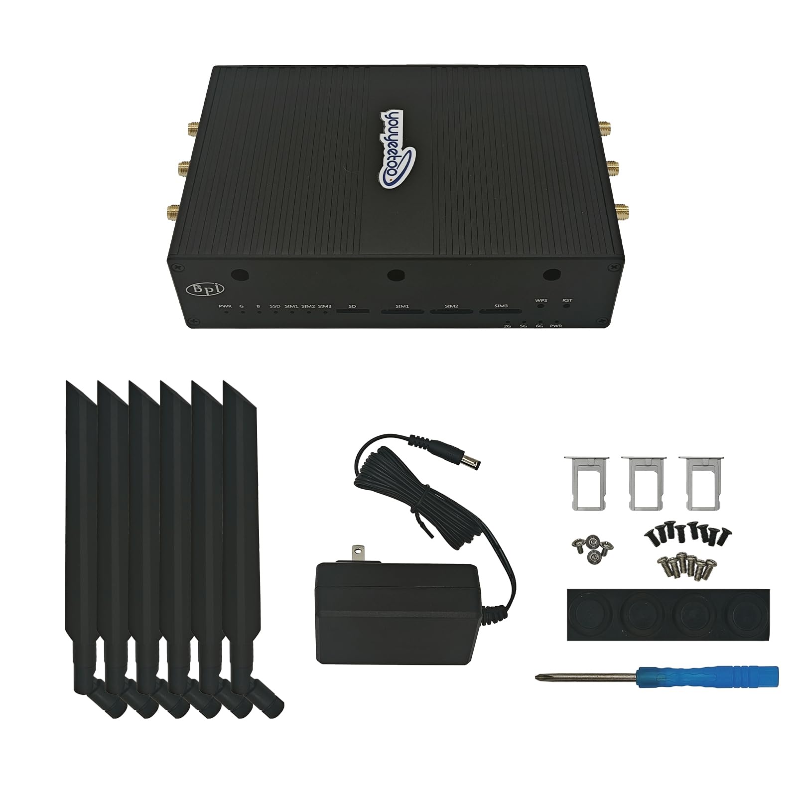 youyeetoo Banana Pi BPI-R4 WiFi 7 Router Development Board - Fully Assembled, MediaTek MT7988A Chip, 4GB RAM, 8GB eMMC, 2X 10Gbe SFP Slots, 4X Gbe Ports, Metal Case Wi-Fi 7 Paket assembled 4GB RAM