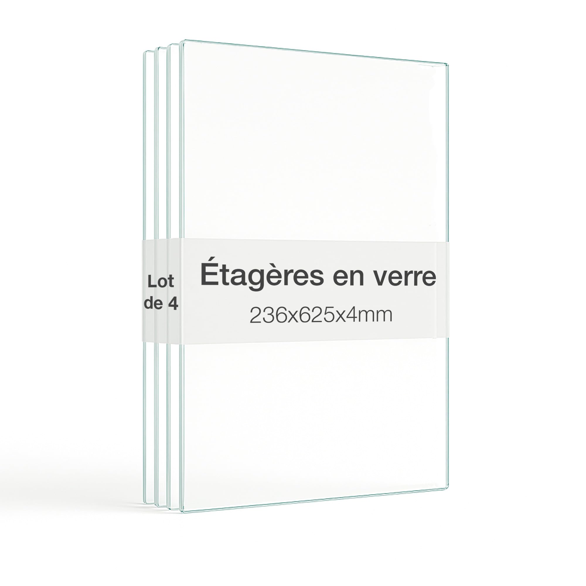 Lot de 4 étagères en Verre 625x236x4 mm Transparentes, avec Supports de 5 mm et Capuchons - Fabriqué en Allemagne - Étagères pour vitrines à 2 Portes - Extension d'étagères en Verre