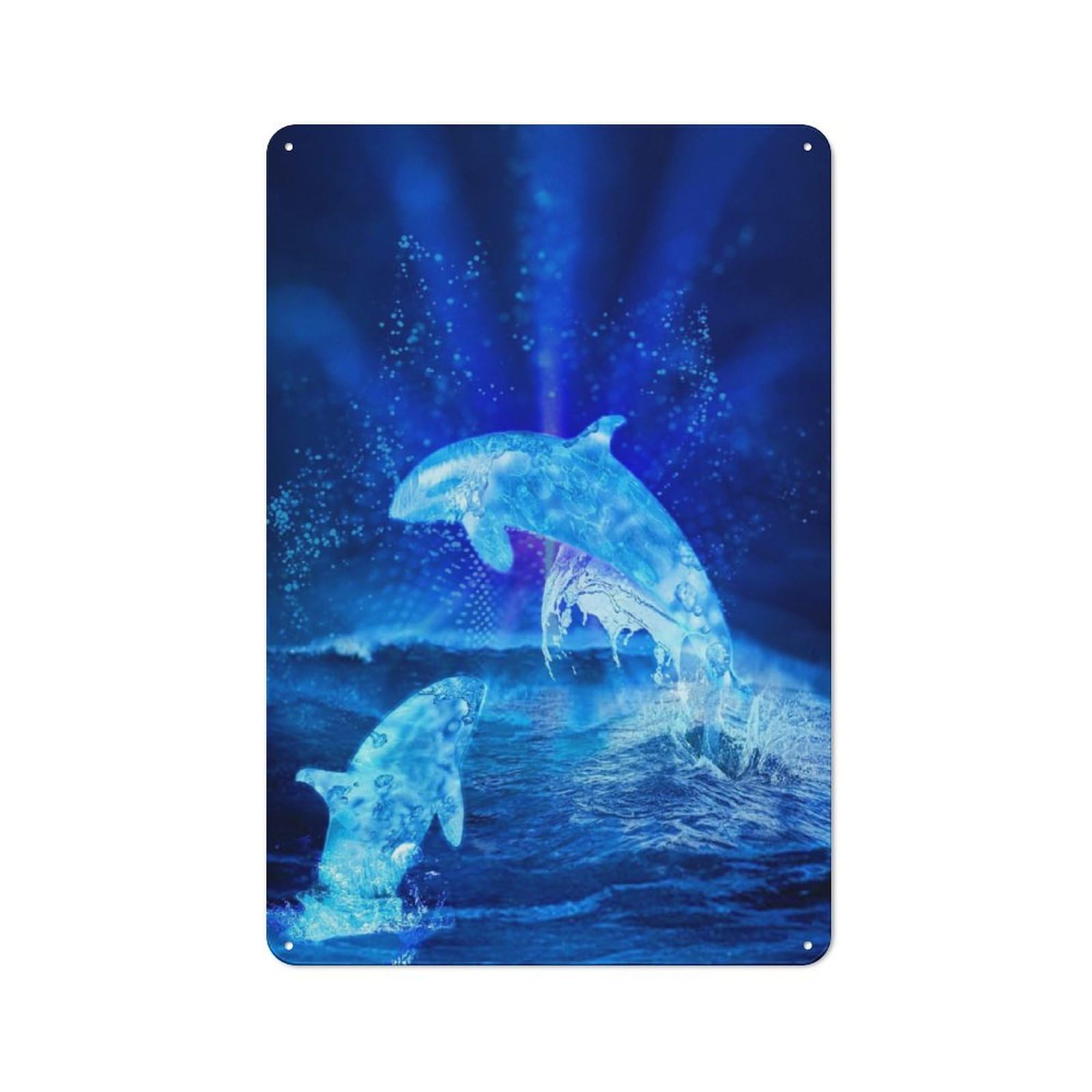 Junmoney Style-10 Workshop Style Water Blue Dolphins Decorative Metal Plaque 30X20cm, Workshop Wall Decor For Garage, Hobby Room, Office Or Man Cave