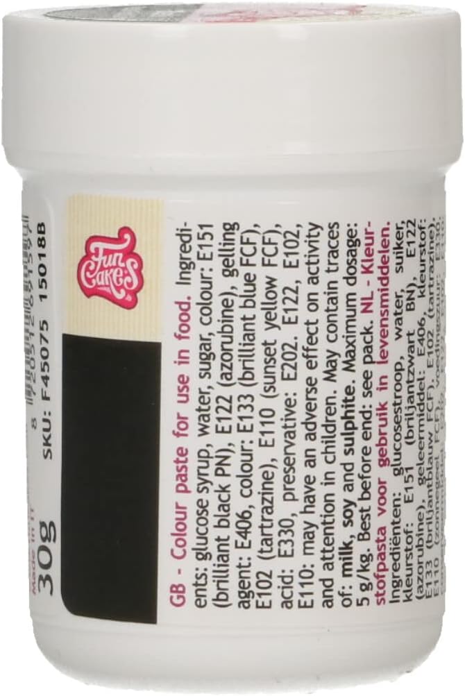 FunCakes Food Colour Paste Black; Concentrated Food Colouring Paste for Batter, Cream, Fondant