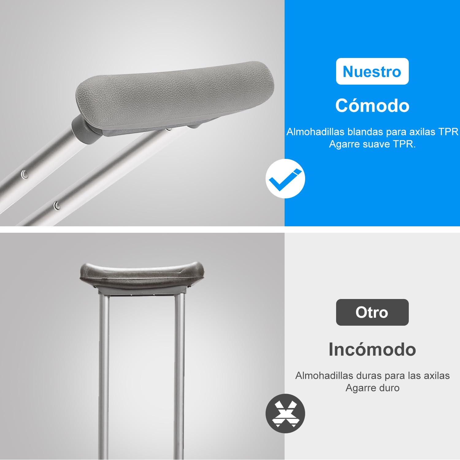 supregear Axila Muletas, 1 Par Ligero Aluminio Universal Muletas para Mayores, Adultos y Adolescentes Ajustable Muletas con Suave Axila y Mano Apretón Almohadilla para Caminar