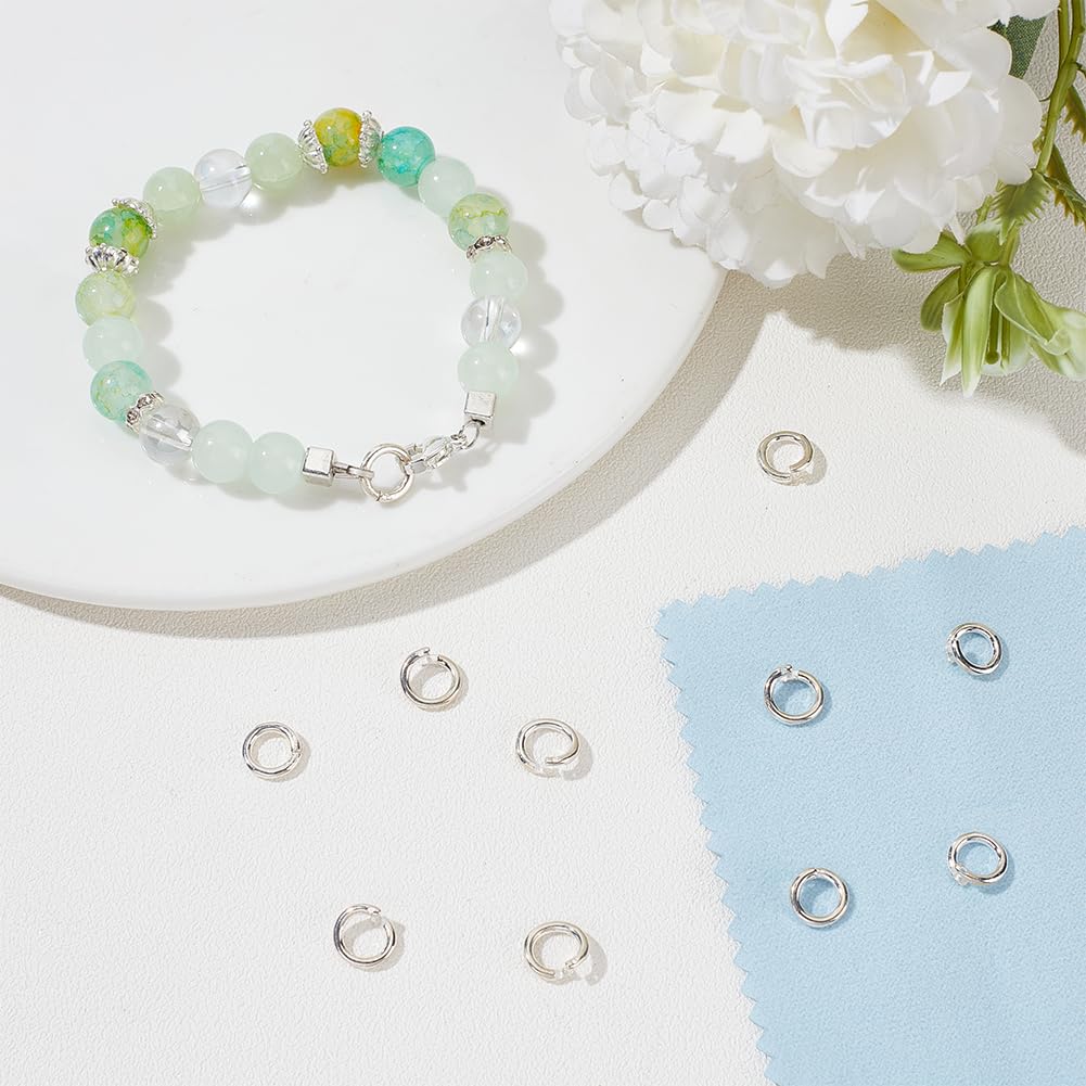 Beebeecraft 1 caja de 10 anillos de Salto de Engarce de 5mm Y 925 cierres Redondos de Plata de Ley para Hacer Collares, Pulseras Y Joyas