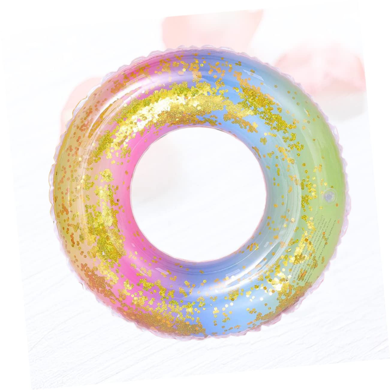 Kisangel Rainbow Gradient Inflatable Swim Ring for Adults Translucent Sequin Float Seat Aid Easy to Inflate Deflate for Pool Parties and Beach Fun