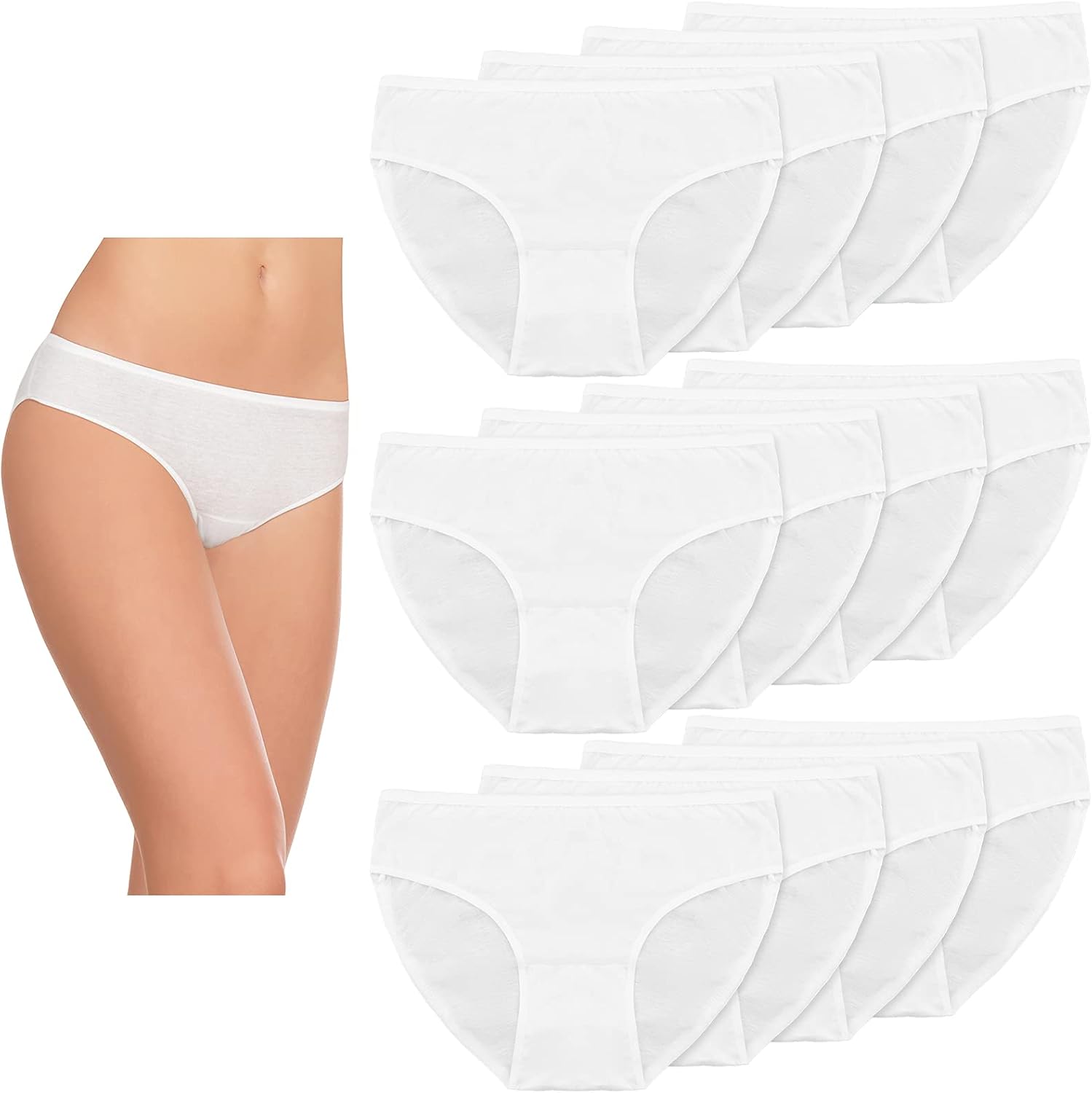 Coume 12 Pcs Women Disposable Underwear White Bikini Underwear Travel Panties Disposable Breathable Briefs for Women Girls