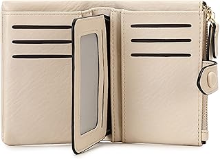 Womens Wallets Small Trifold Wallets for Women Rfid Ladies Wallets Bifold,Women's Billfold Leather Wallets Compact Card Holder with Zipper Coin Pocket (Beige)