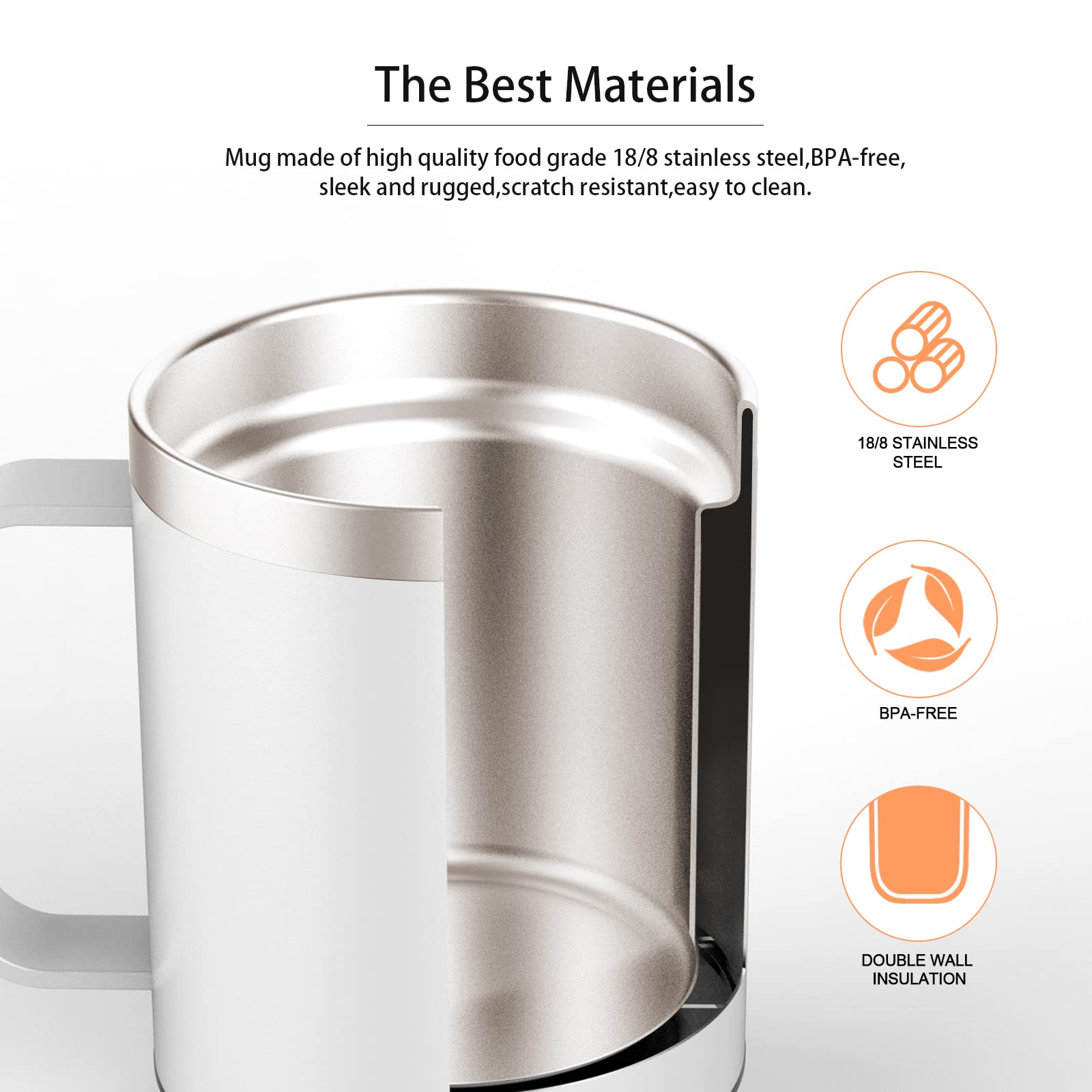 Calentador de taza de té y café USB con taza aislada de acero inoxidable de doble capa de 12 onzas y tapa de calentamiento de hasta 131 °F a 149 °F para escritorio, oficina en casa (blanco) 3