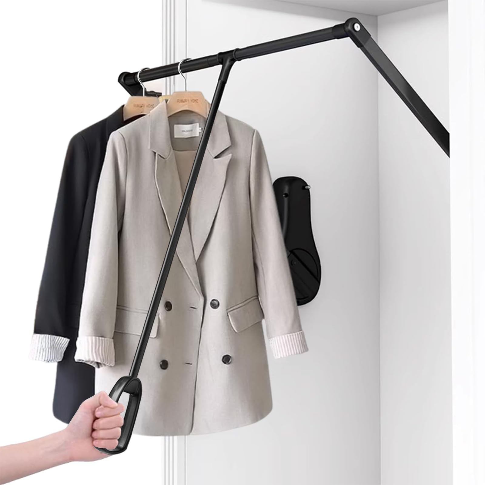 Elevador de Ropa Plegable Para Guardarropa, Aluminio, 85-115 cm | aluminio , carga 20 kg, sistema de doble amortiguación, ancho ajustable, para pared, cierre suave y ahorro espacio