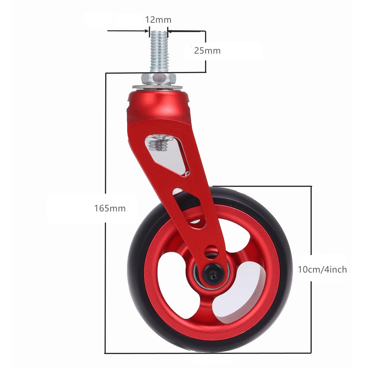 4-calowe/100 mm koła przednie do wózków inwalidzkich z przednim widelcem ze stopu aluminium, część zamienna do wózków inwalidzkich, balkoników, chodzików, kolor czerwony
