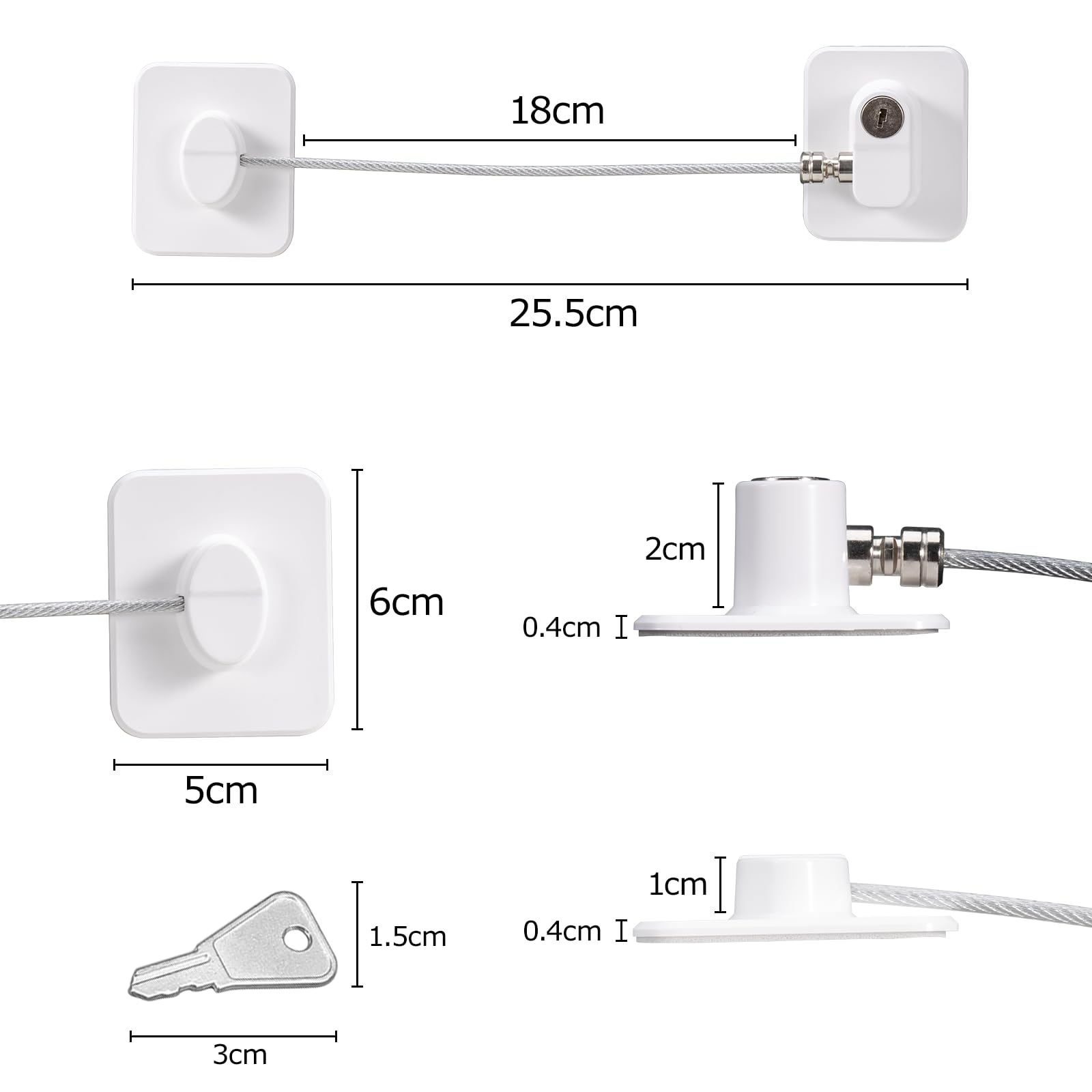 Carehabi 2 pezzi di sicurezza finestra per bambini, sicurezza finestra, serrature per porta frigorifero, blocco porta armadio, con 2 chiavi per bambini per armadietto, cassetto