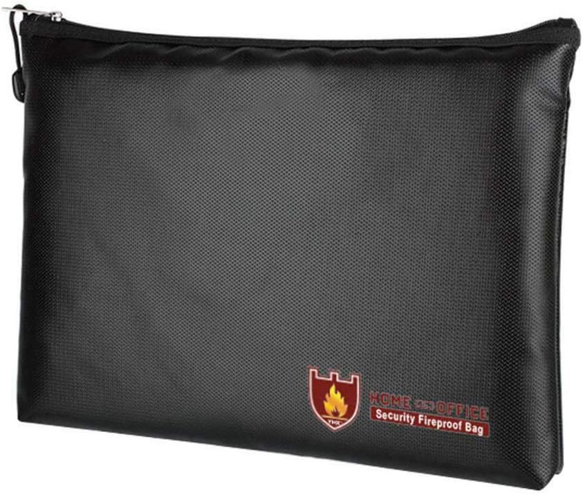 WeTest Large Fireproof Safe Document Bag with Zipper， Silicone Coated Fire & Water Resistant Money Pouch for A5 Document Holder, Cash, File, Tablet, Passport