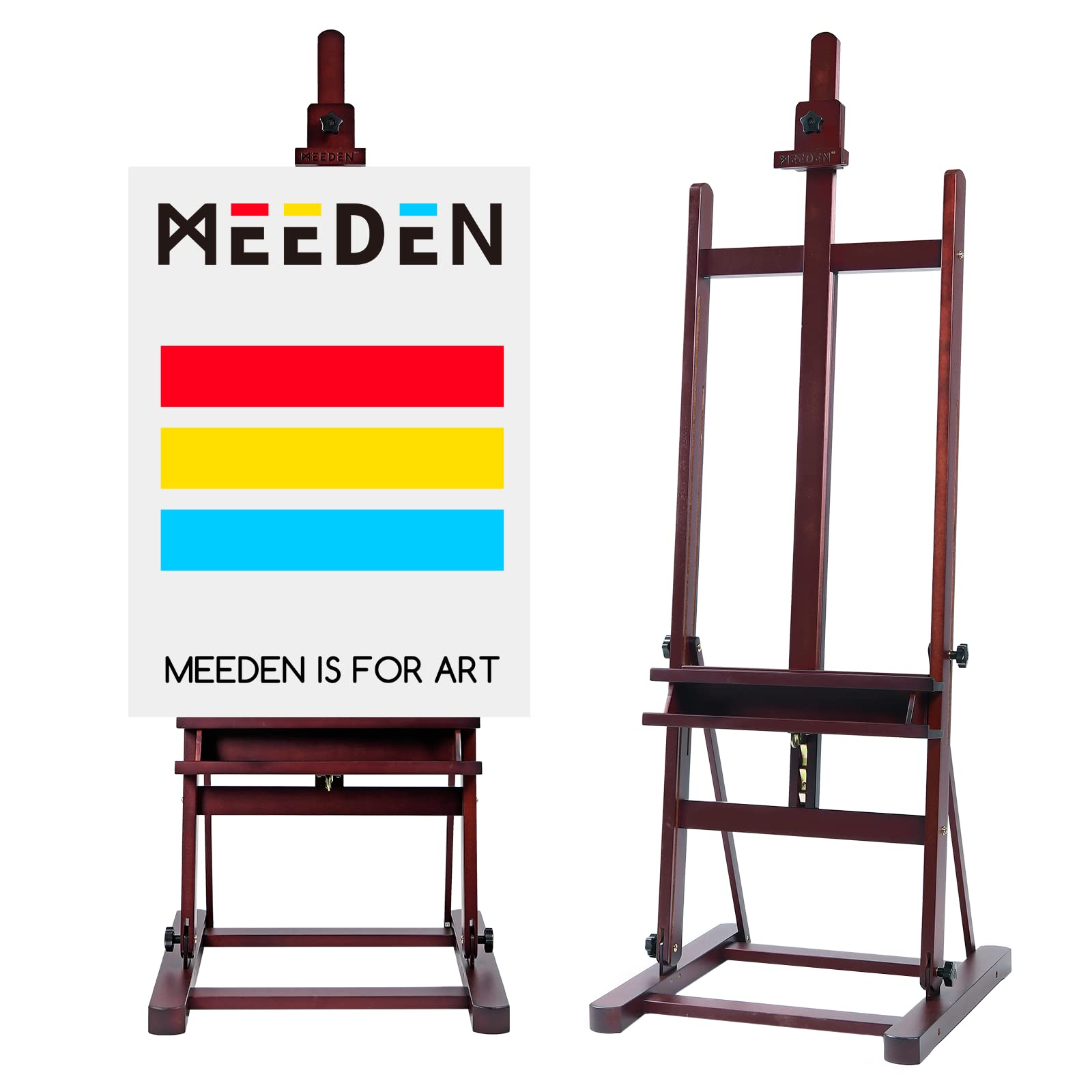 MEEDEN Wooden H-Frame Studio Easel, Artist Floor Easel with Large Storage Tray, Solid Beech Wood Adjustable Tilting Art Easel, Professional Display Easel Stand with Sturdy Base,Holds Canvas up to 49"