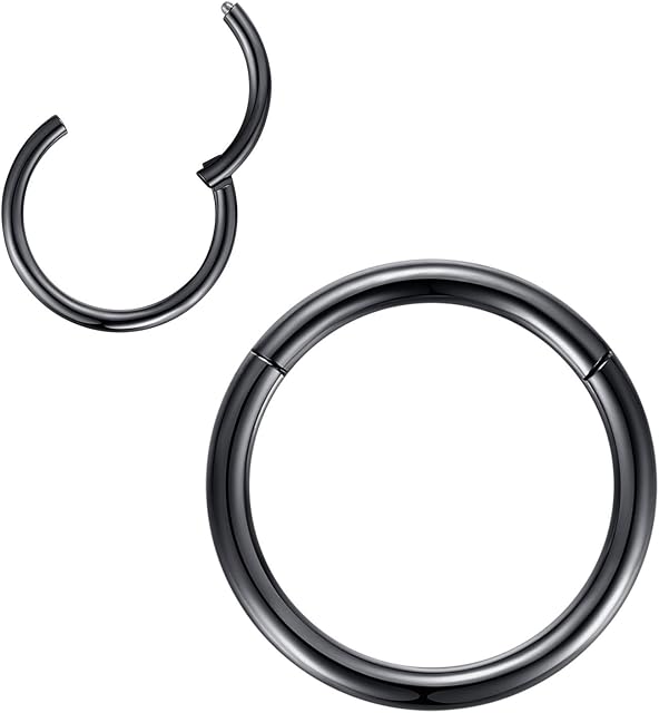 Popuhoops 316L Surgical Steel Hinged Nose Rings Hoop Suptum Ring Body Piercing Lip Rings Helix Cartilage Rook Earrings 20G 18G 16G 14G 12G 10G 8G, Diameter 5mm to 16mm, Gold-Rose Gold-Silver-Black