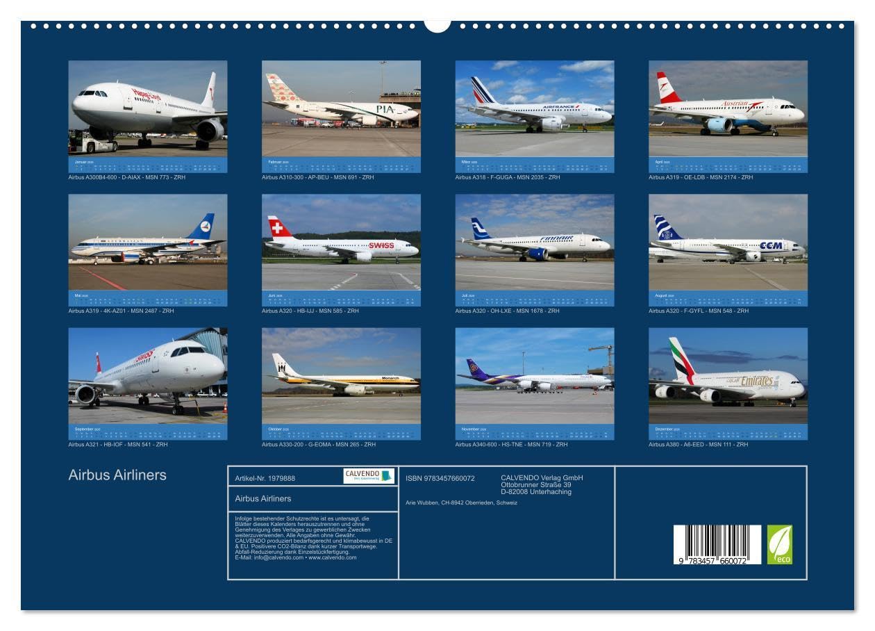 Airbus Airliners (hochwertiger Premium Wandkalender 2026 DIN A2 quer), Kunstdruck in Hochglanz: Die Airbus Flugzeug Familie deckt heute das ganze ... Von A300 bis A380 (CALVENDO Mobilitaet)