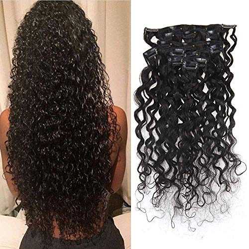 Fshine 20 Inch Wavy Hair Clip In Extensions 7Pcs/Set 100 Gram Hair Extensions Clip On Brazilian Human Hair Water Wave Remy Clip In Hair Extensions For Afro Women Natural hair