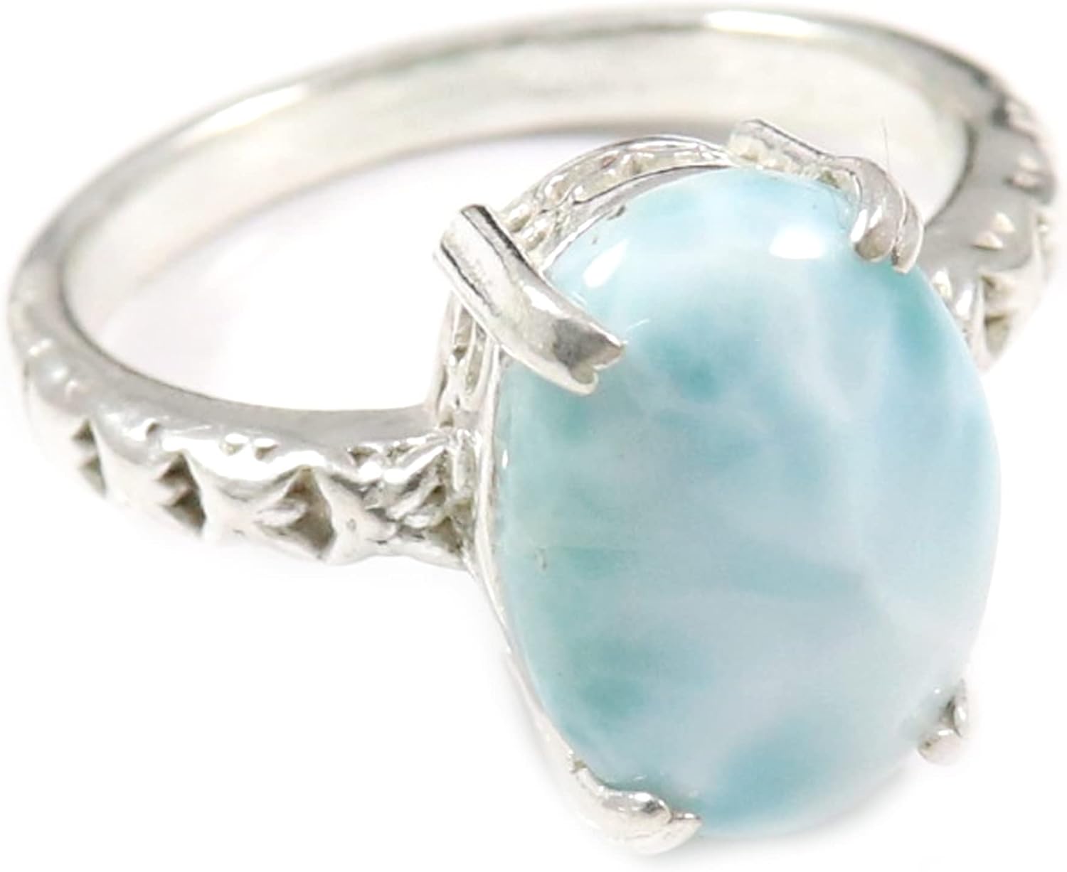 Larimar Gemstone Silver Band Ring Solid 925 Sterling Silver Ring Handmade for Women by Goyal Exports SRG362G