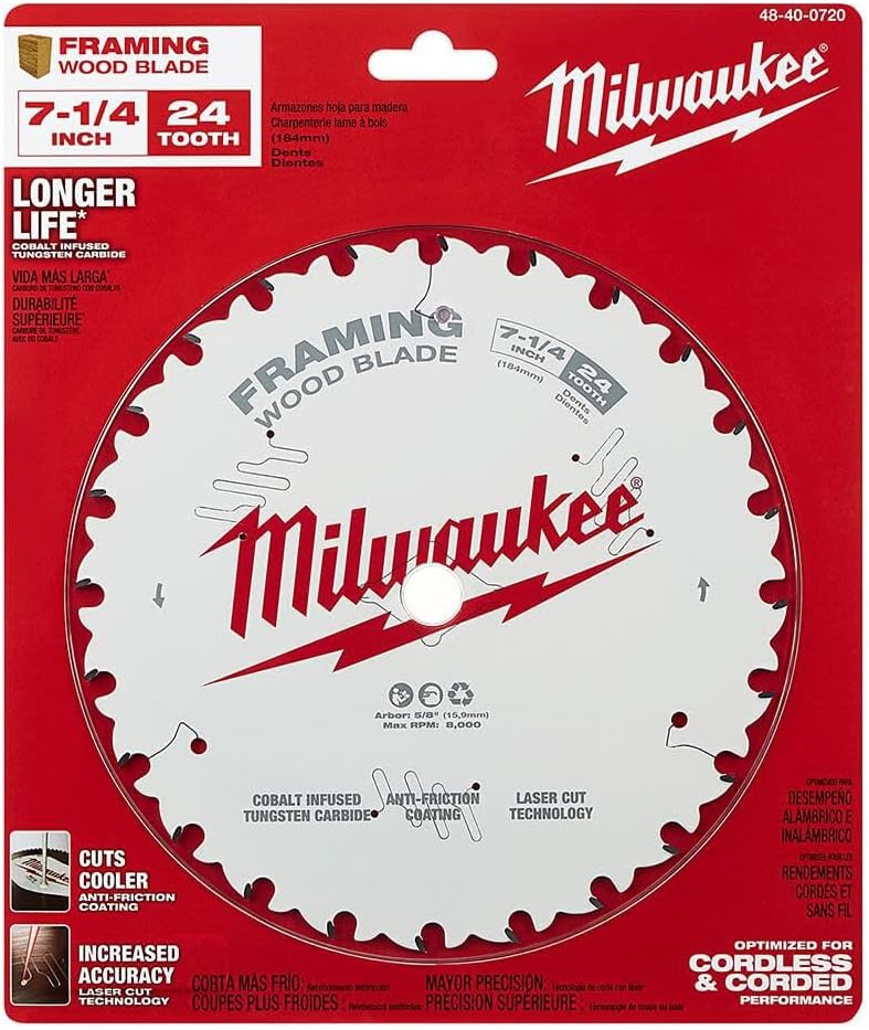 Milwaukee 48-40-0720 Hoja de sierra circular para marcos 24T de 7-1/4" (paquete de 3)
