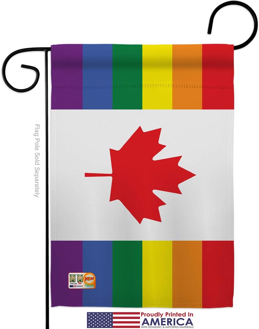 Canada Pride Garden Flag Set with Stand Support Rainbow Love LGBT Gay Bisexual Pansexual Transgender Small Decorative Gift Yard House Banner Made In USA 13 X 18.5