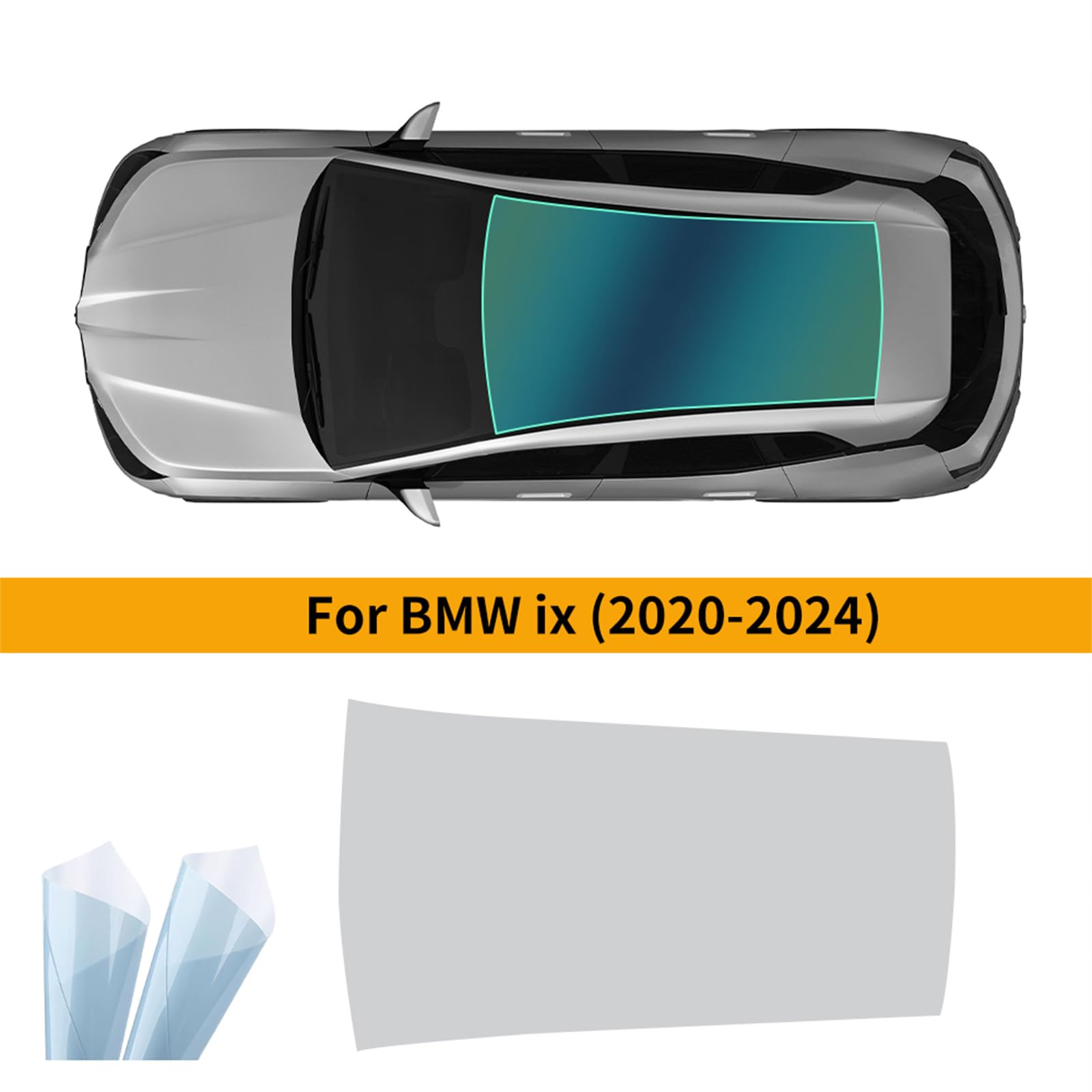 für BMW IX 2020-2024 8.5mil TPU PPF Solar Fenstertönung für Autodach Oberlicht Vorgeschnittene Selbstklebende Transparent Lackschutzfolie Zubehör Eisblau 1Stück