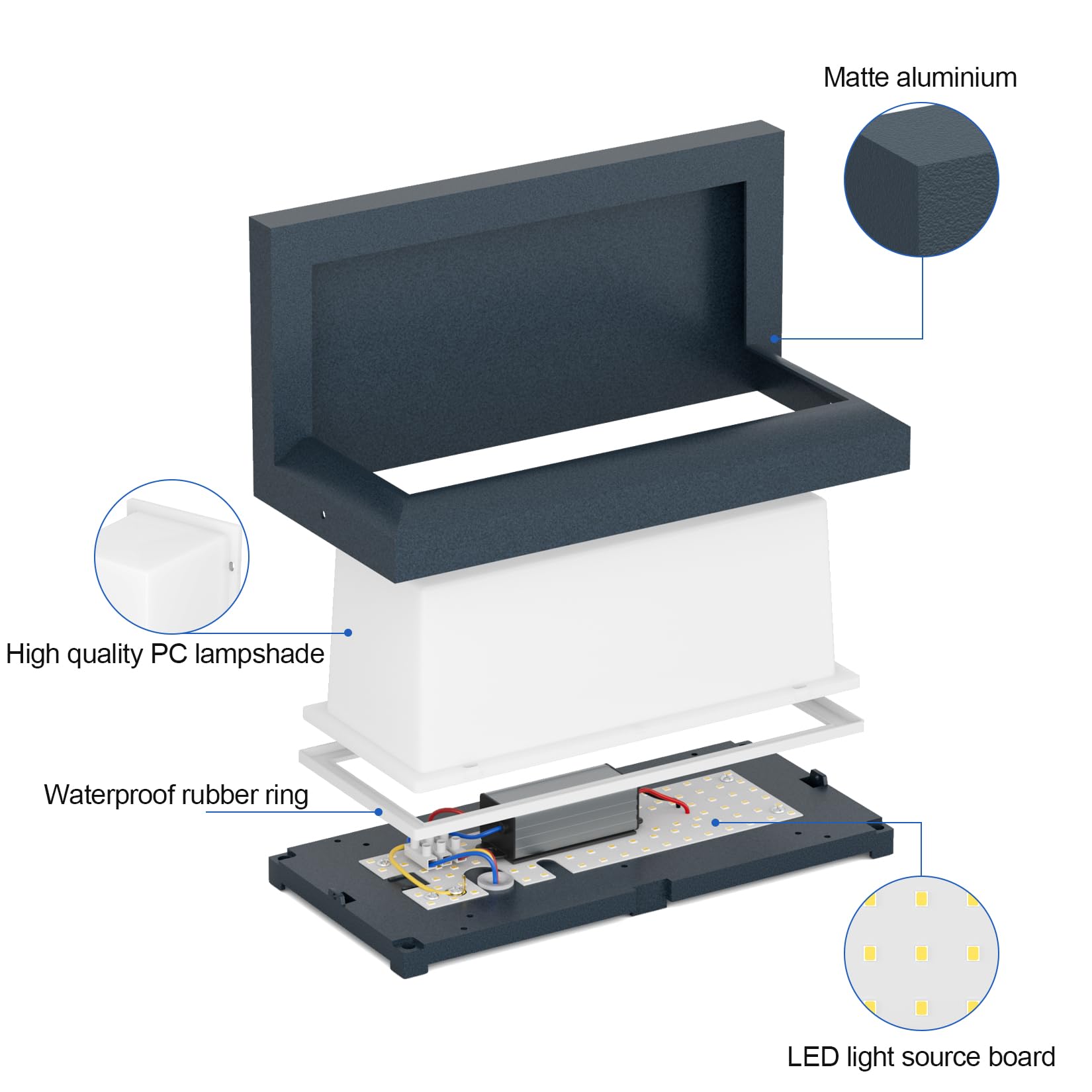 Klighten 2 apliques LED de exterior, 24W, 3000K, IP65 impermeable interior/exterior, aplique rectangular de aluminio para entrada, jardín, patio, etc., anthrazit…