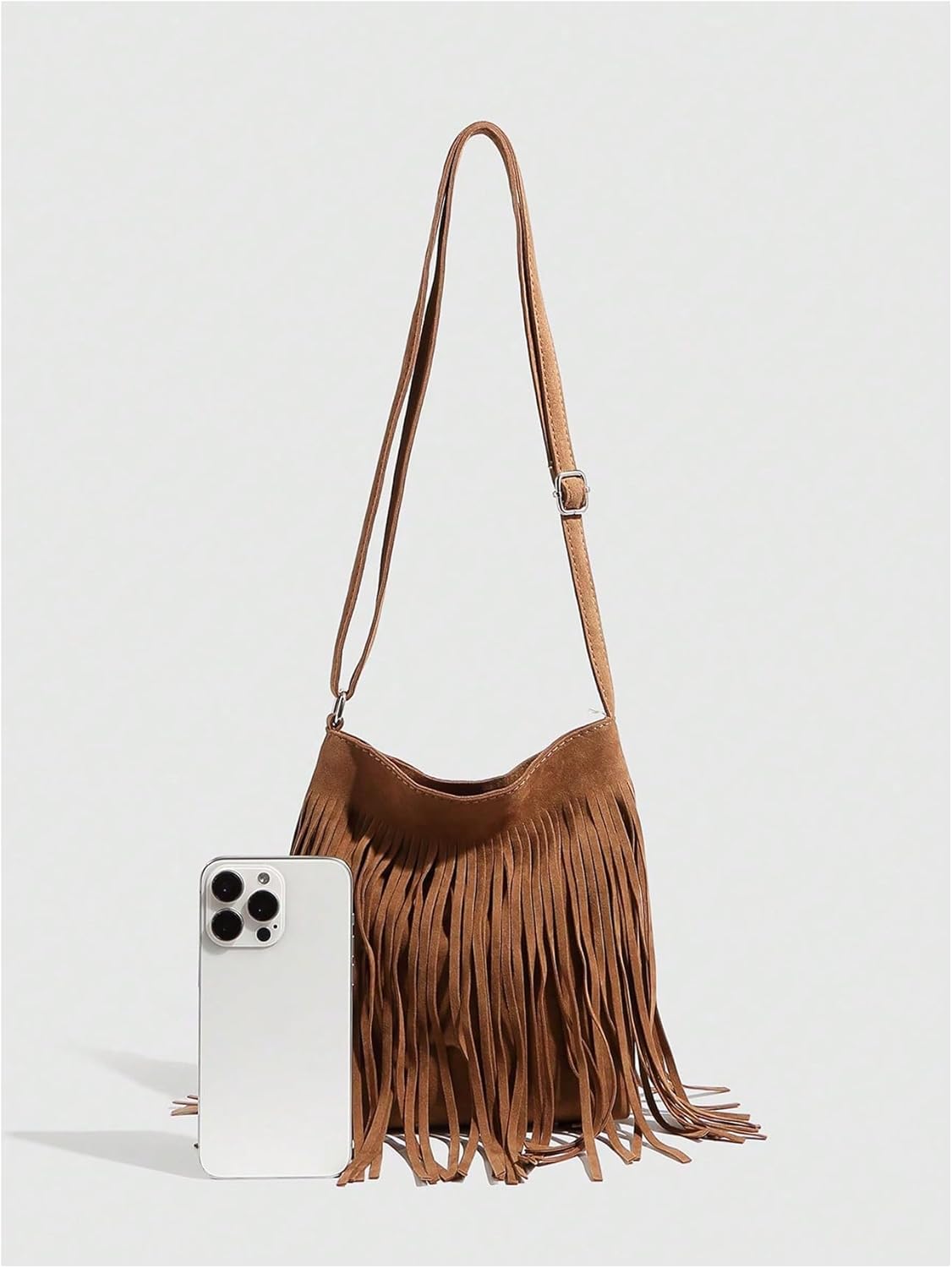 MakeMeChic Women's Faux Suede Crossbody Bag Fringe Adjustable Strap Vintage Handbag - Image 3