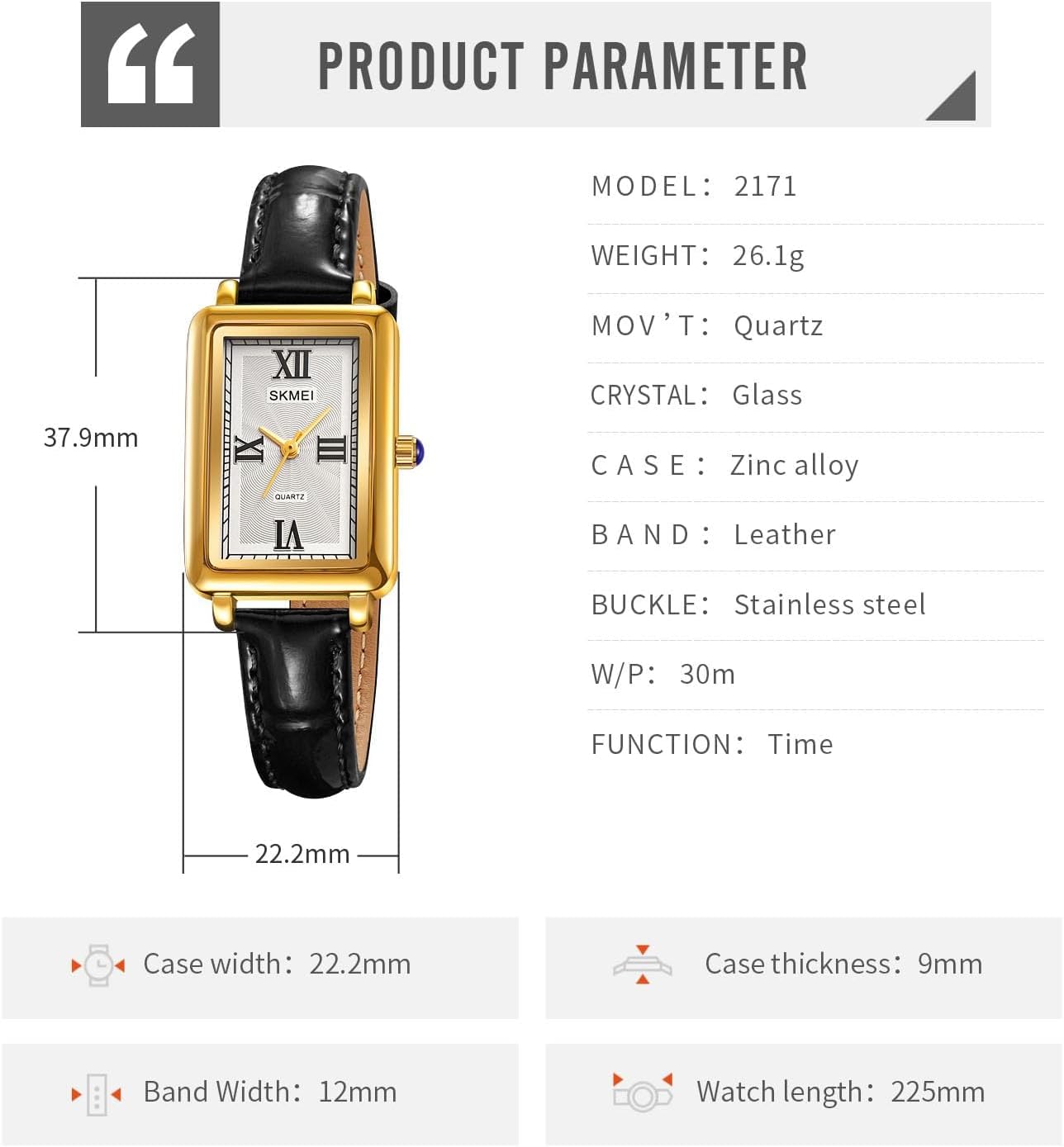 CARLIEN Dress Watch for Women Business Casual Square Ladies Quartz Watch with Genuine Leather Strap - Image 7