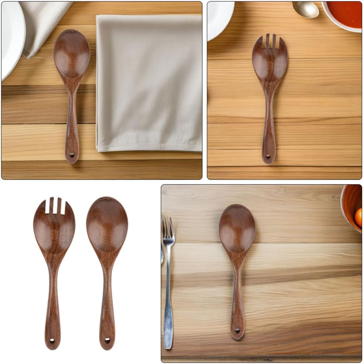 Wood Salad Servers Spoon and Fork Set for Kitchen Serving