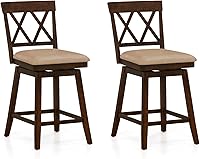 COSTWAY 24" Swivel Bar Stools Set of 2, Counter Height Kitchen Island Chairs with Ergonomic Backrest, Padded Seat, Footrest & Solid Wood Frame