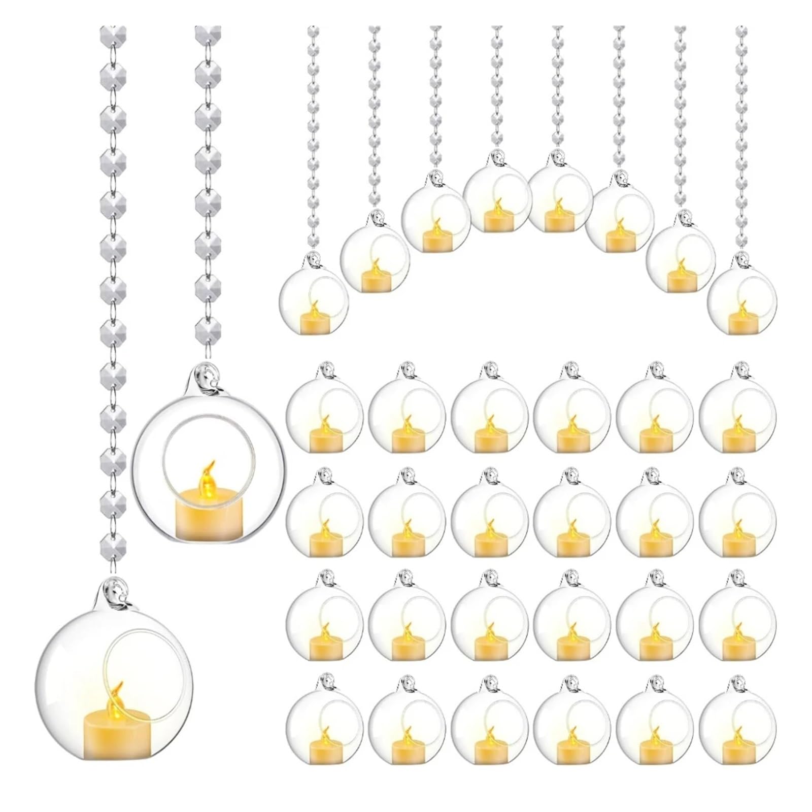 Porta Tealight in Vetro 6/12 Pezzi portacandele in Vetro Trasparente con Vaso a Forma di Palla appesa(6Pcs No Candle,Diameter 6cm)