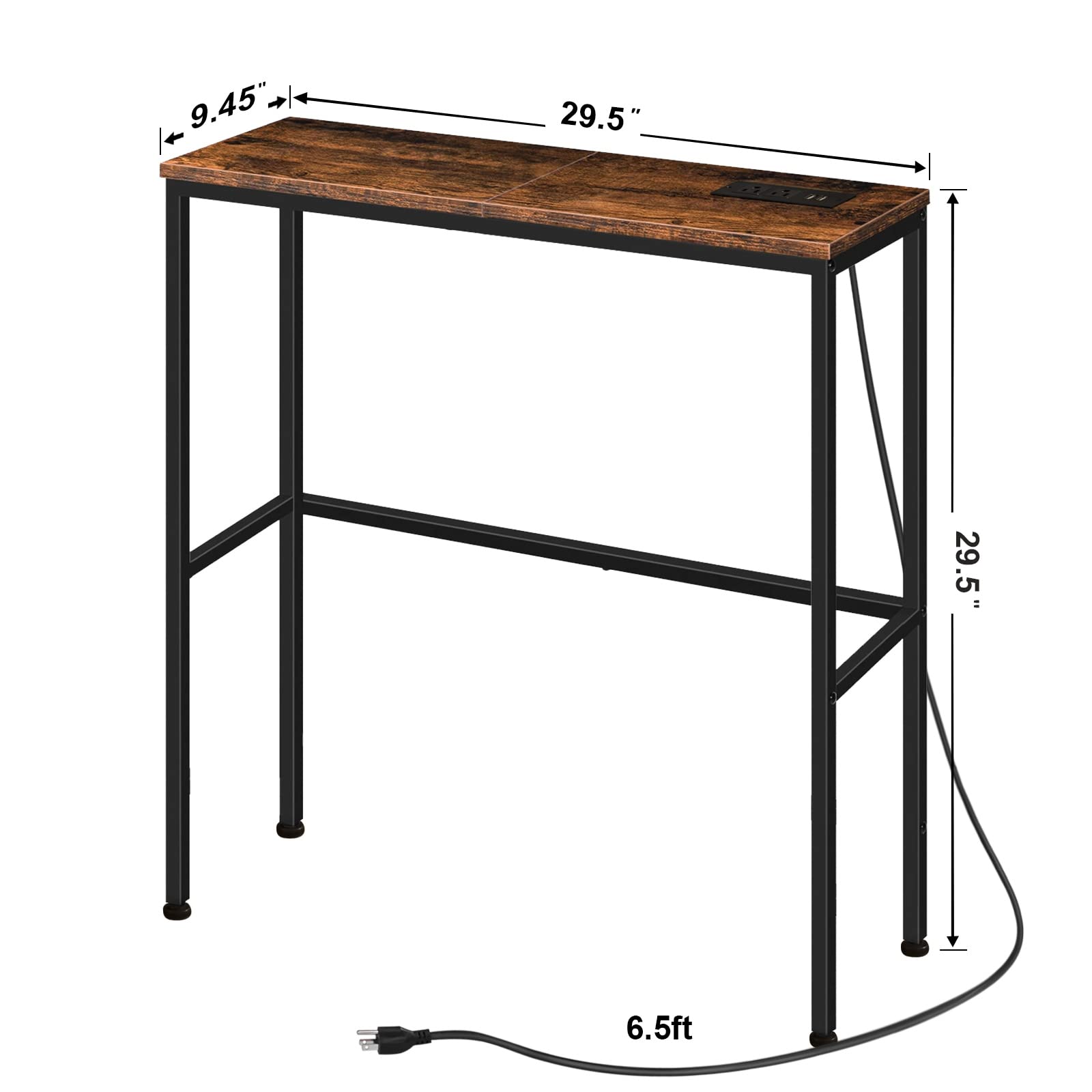OIRBOEUS Narrow Console Table with Power Outlets,29.5" Entryway Table with Charging Station,Sofa Table,Entrance Table for Entryway,Bedroom, Living Room,Front Hall,Rustic Brown