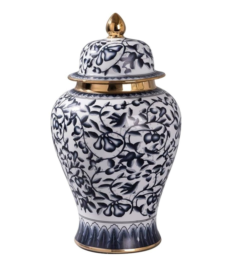 asdchZen Grain Dispenser With Ceramic,Rice Container, Ceramic Ginger Jartraditional Ginger Jar Ginger Jar With Lid Classical Ceramic Ginger Vase Decorative Porcelain Flowerpot Jars Flo