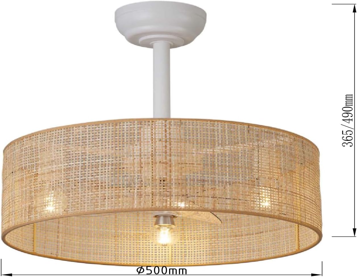 20 inch Boho Ceiling Fan with light Flush Mount, Rattan Caged Ceiling Fan with lights and Remote control,Rustic and Modern Ceiling fans,Boho ceiling fan for Bedroom Dining Room and Living Room