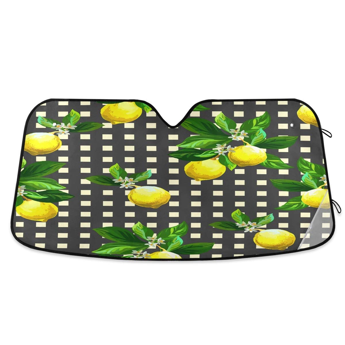 senya Car Windshield Sunshade Lemon Black White Plaid Pattern, Blocks UV Rays Sun Visor Protector Foldable Sun Shield Keep Your Vehicle Cool, Fits Windshields of Most Sizes