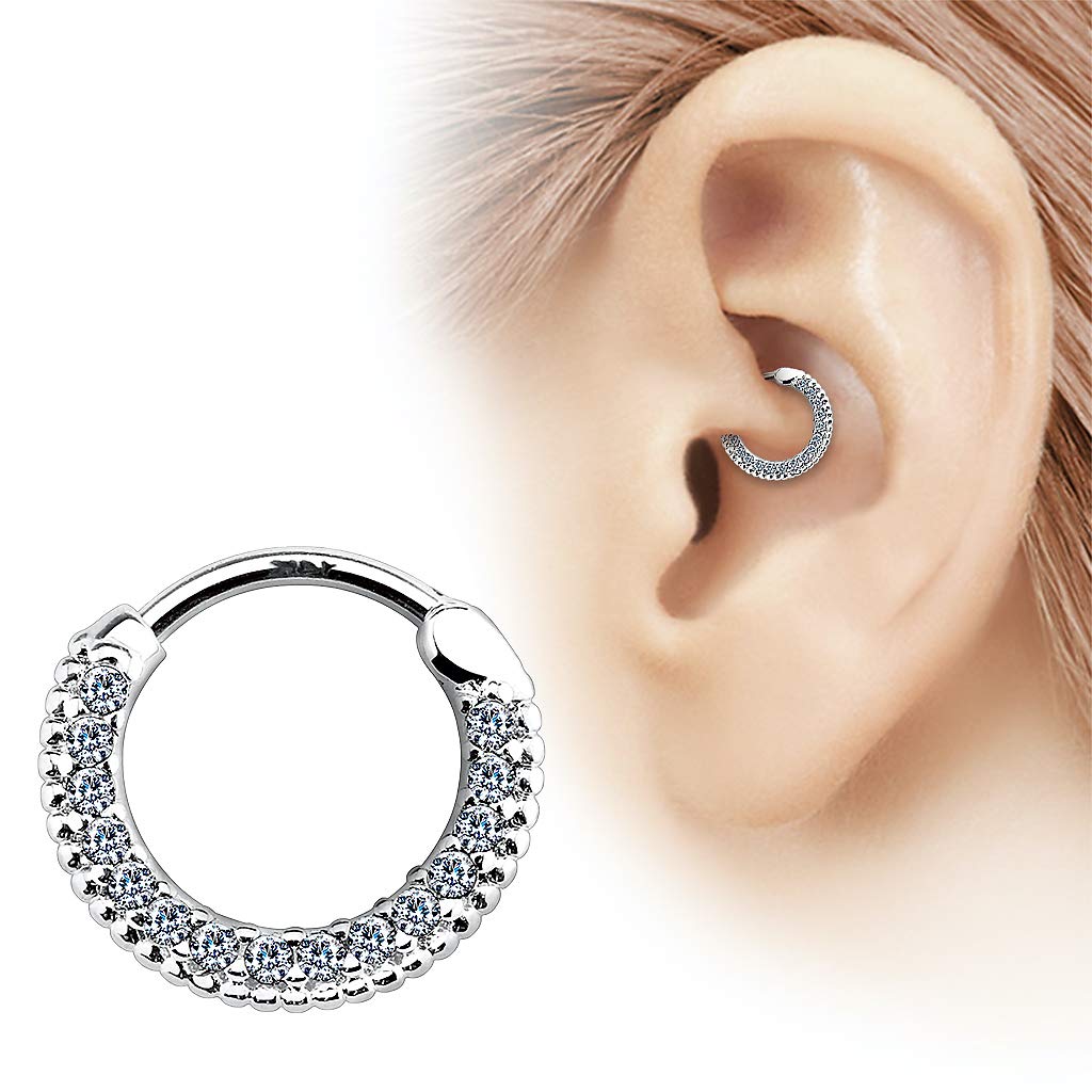 Taffstyle Piercing 585 Gold 14 Karat Clicker Scharnier mit Kristall | für Lippe Ohr Nase Intimbereich Augenbrauen Bauch