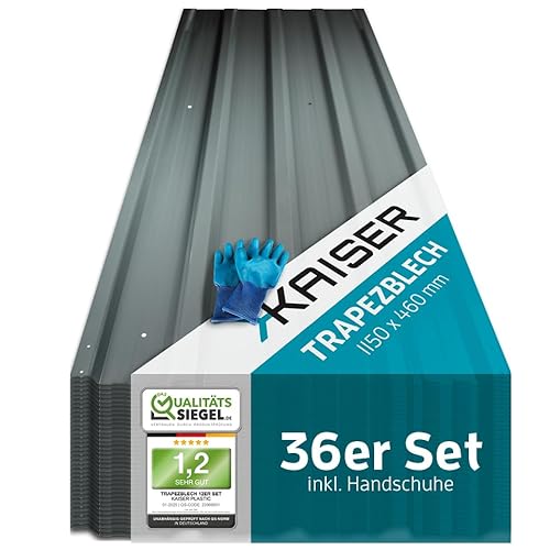KAISER® Trapezblech 36er Set – Profilblech 115x46 cm (19,04 m²) anthrazit – Dachplatten verzinkt aus Metall & Stahlblech – für Carport, Dach, Garage, Geräteschuppen, Wandverkleidung, Überdachung KAISER® Trapezblech 36er Set – Profilblech 115x46 cm (19,04 m²) anthrazit – Dachplatten verzinkt aus Metall & Stahlblech – für Carport, Dach, Garage, Geräteschuppen, Wandverkleidung, Überdachung