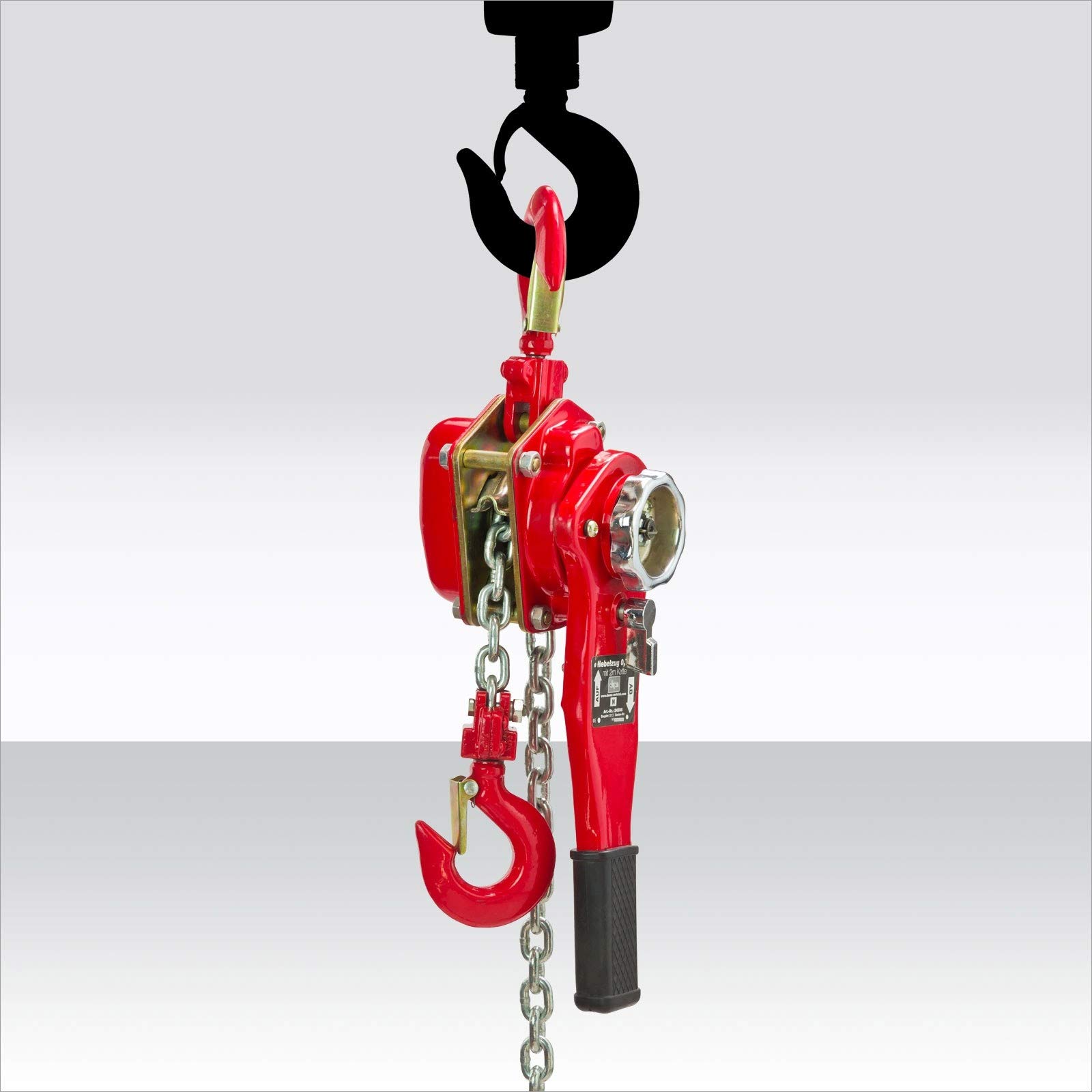 DEMA Hebelzug 750 kg, Flaschenzug, Kettenzug, Handhebelzug, Handkettenzug, 2 m Kette, robust, langlebig, Werkstatt, Garage, Hebevorgänge, Profi