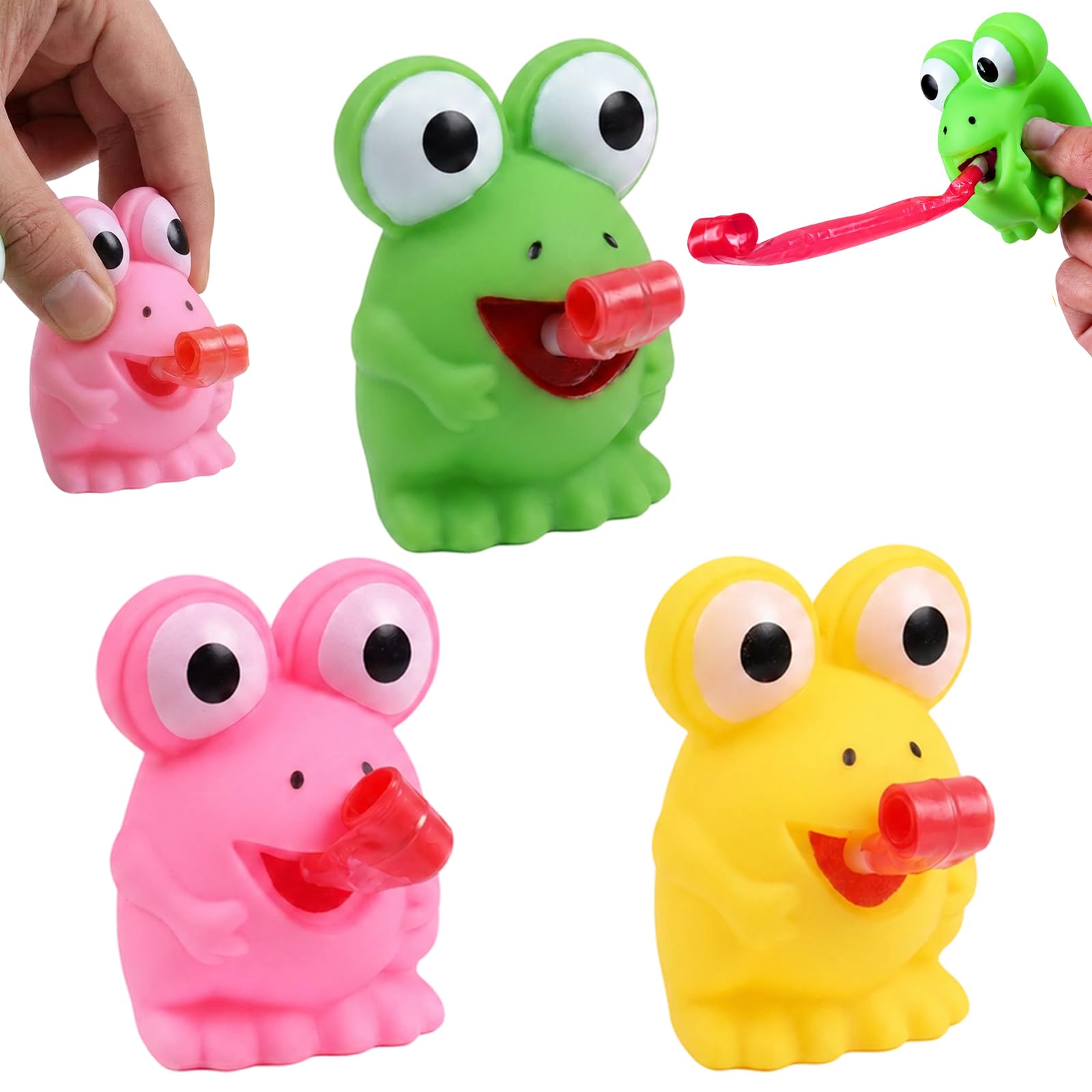 3Pcs Attention Autism Bucket, Frog Fidget Set with Popping Tongue Design, Green Pink Yellow Colours, Pocket Sized Desk Companions for Quiet Moments