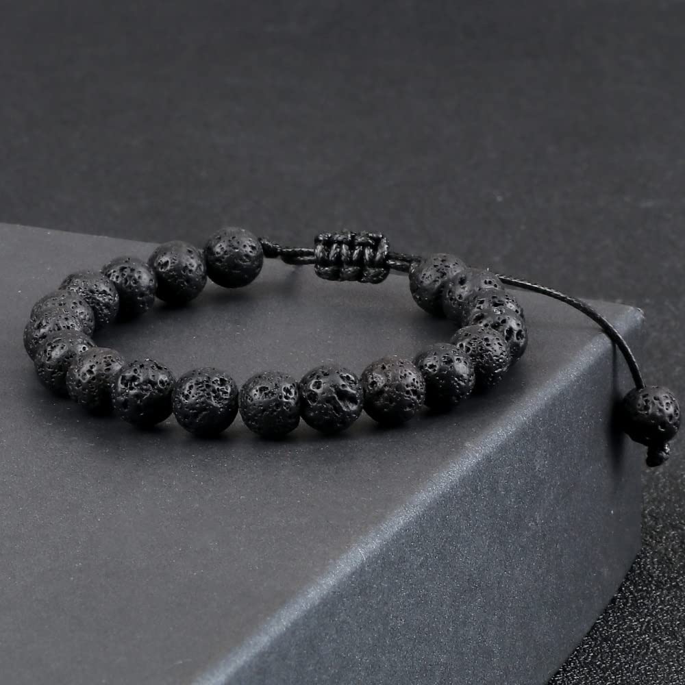 MOCHAMIK Bracciale con Perline in Pietra Occhio di Tigre Braccialetti con Corda Intrecciata Regolabile Braccialetti con Equilibrio in Roccia lavica Naturale per Uomo e Donna