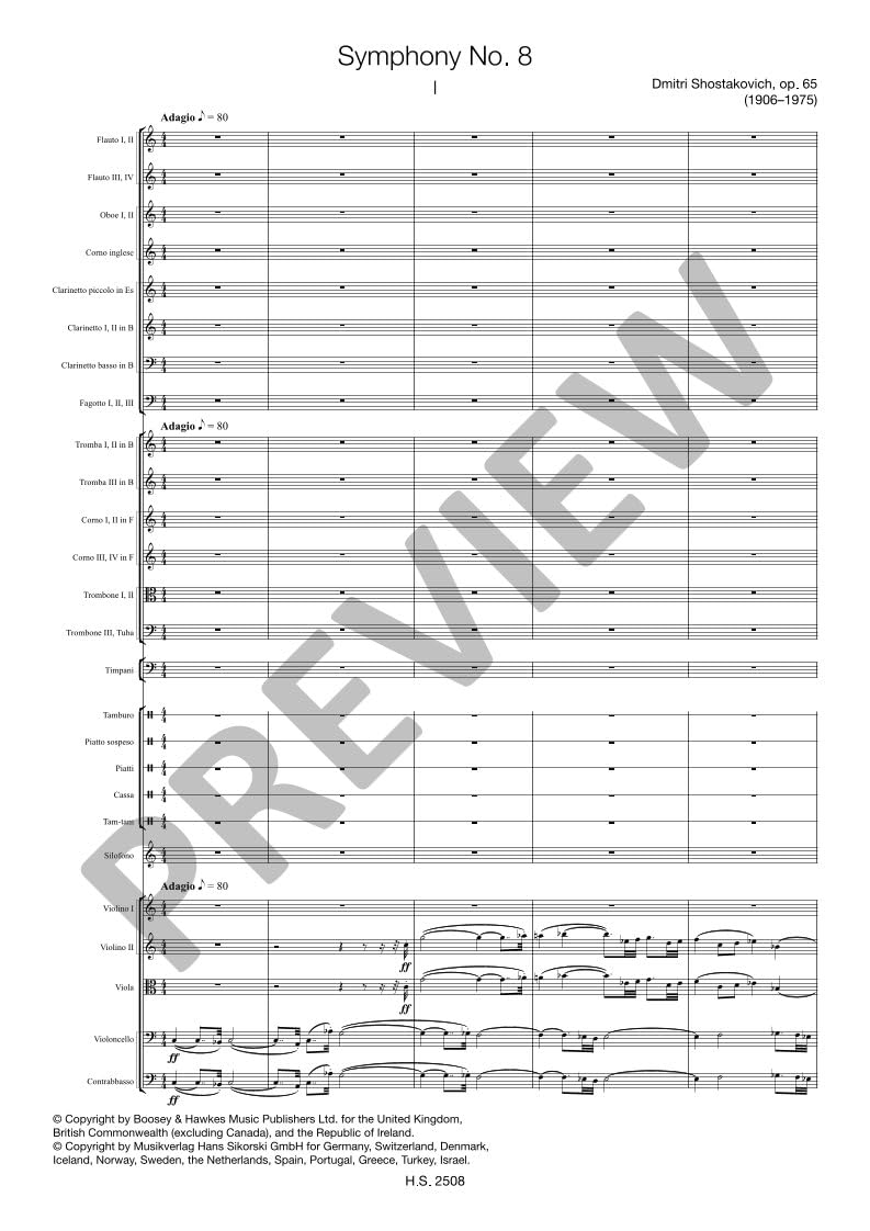 Shostakovich: Symphony No. 8 Op. 65 for Orchestra Study Score