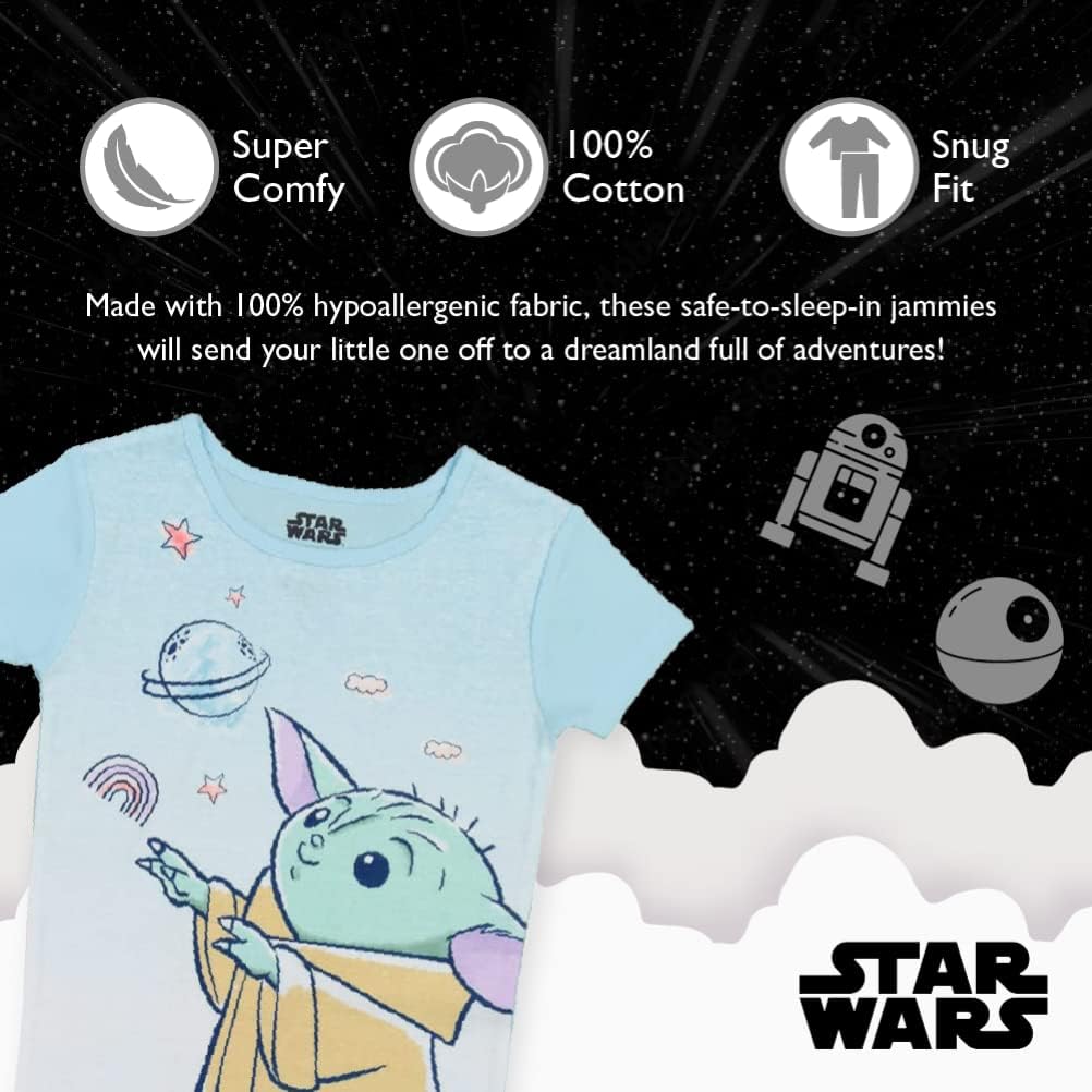 Star Wars Girls' 4-Piece Snug-Fit Cotton Pajama Set