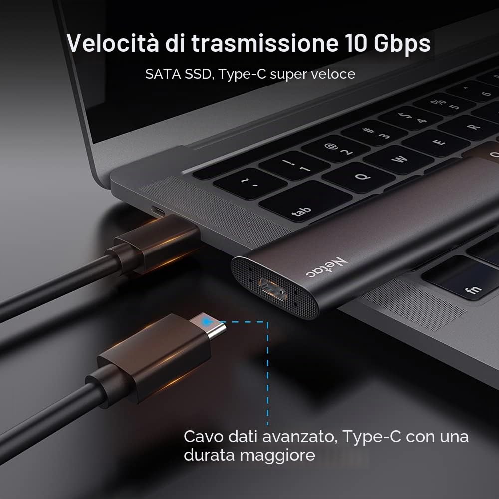 Netac SSD portatile 500GB, disco esterno a stato solido per Mac, Laptop, Desktop