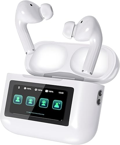 Auriculares inalámbricos, auriculares de dientes azules con funda de pantalla táctil inteligente, auriculares ANC con cancelación de ruido con 48