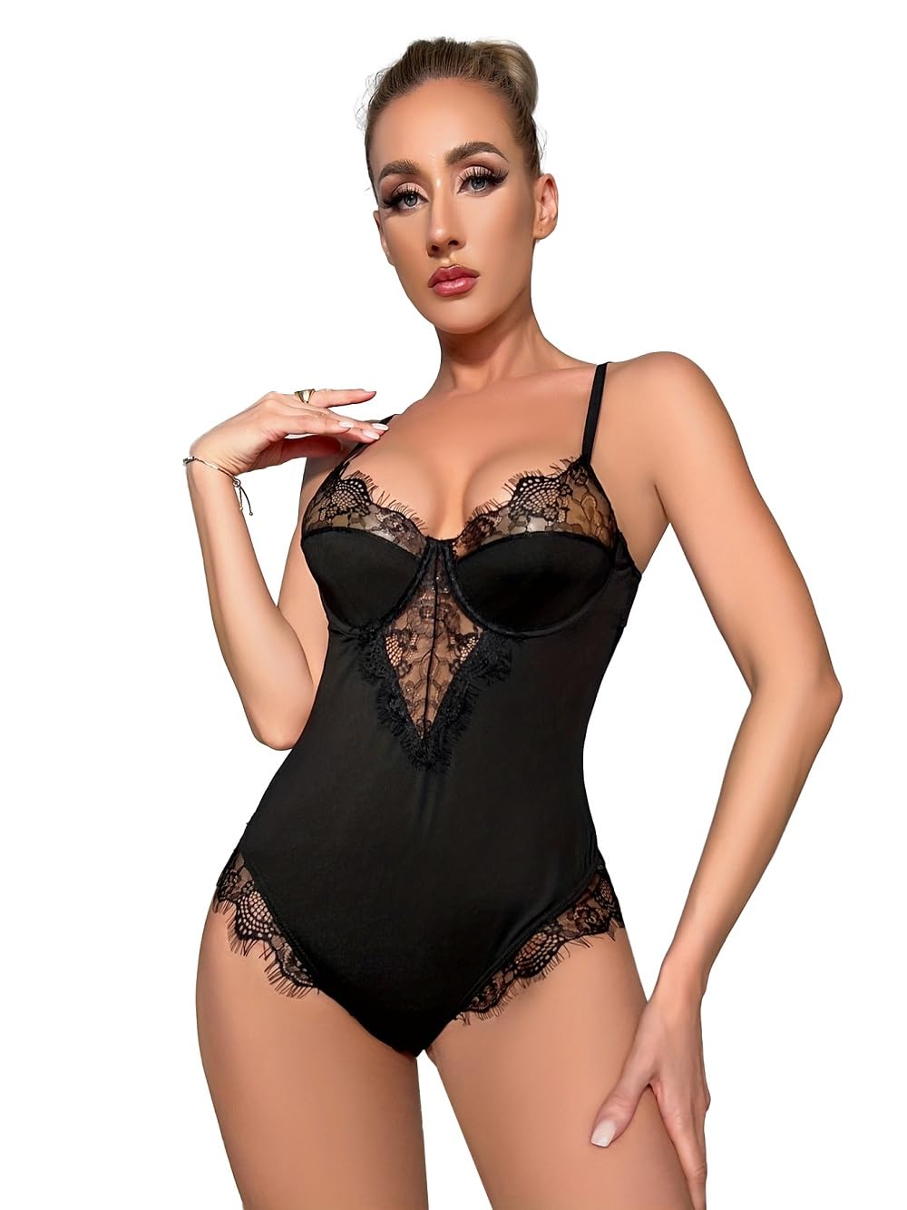 KOOPAOWomen Sexy Lingerie Teddy One Piece Lace Halter Babydoll Bodysuit