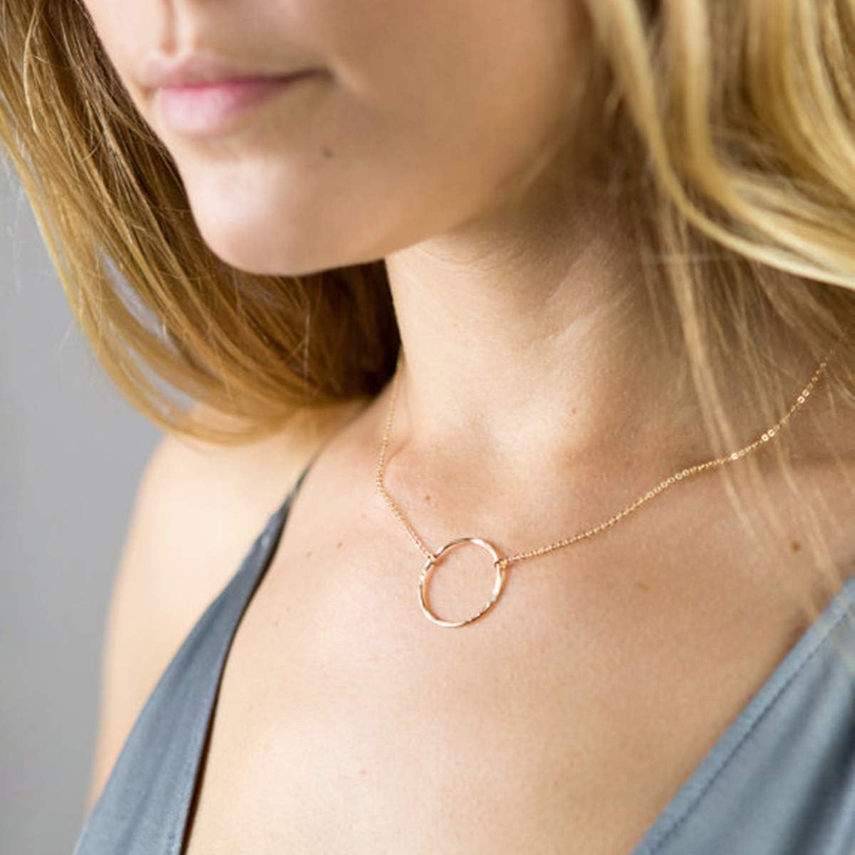 LOYATA Gold Pendant Necklaces for Women-Simple 14K Gold Round Circle Pendant Necklace Dainty Charm Necklace Jewelry Gifts for Women - Image 3