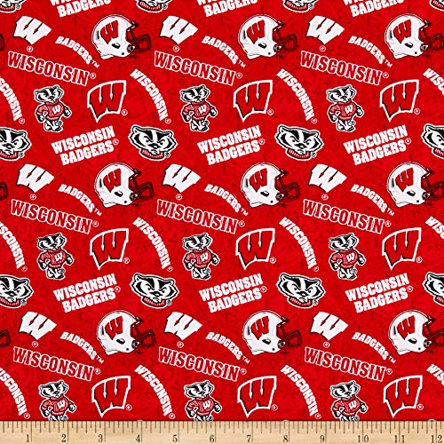 NCAA Wisconsin Badgers 1178 Tone on Tone Red/White/Black Fabric by The Yard