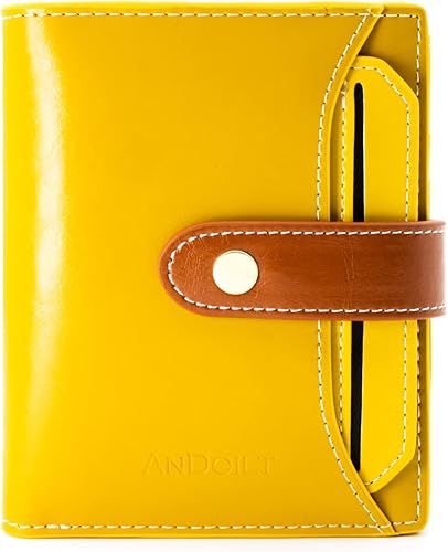 ANDOILT Billeteras para mujer, de piel auténtica, pequeña, plegable, con bloqueo RFID, con bolsillo para monedas, ventana de identificación, Cartera