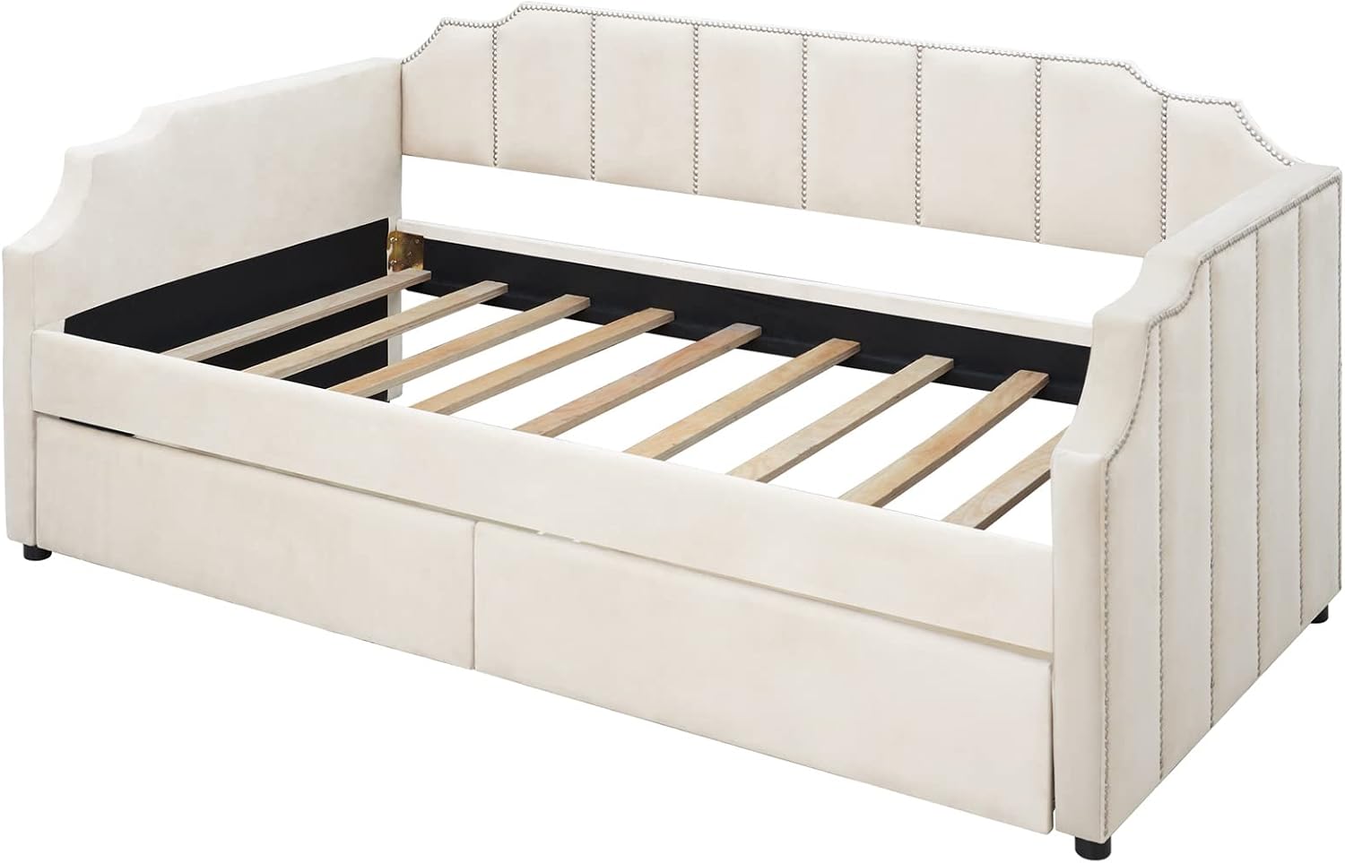 Bellemave Twin Upholstered Daybed with Storage Drawers, Living Room Sofa Bed Beige Velvet Bed for Bedroom Guest Room, Beige
