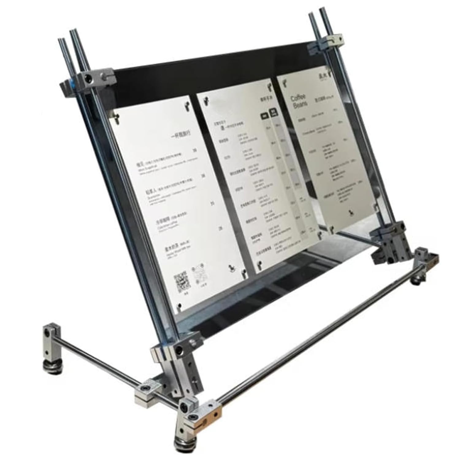 Soporte acrílico para menú, expositor de letreros de mesa transparente con ruedas y base de acero inoxidable, para restaurantes, tiendas, oficinas