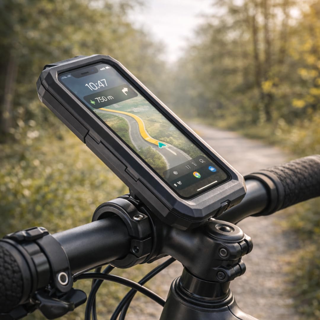 MOJOGEAR Wodoszczelne etui na telefon komórkowy do roweru i motocykla – duże, wodoszczelne uchwyt na telefon komórkowy na kierownicę 20-29 mm – etui ochronne z okienkiem na ekran dotykowy