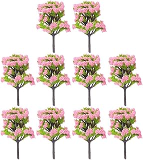 10 árboles modelo de flores rosas para diorama, decoración de paisaje de plástico de 10 cm para jardines en miniatura